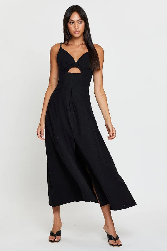 Black A Line Dress Sleeveless Midi