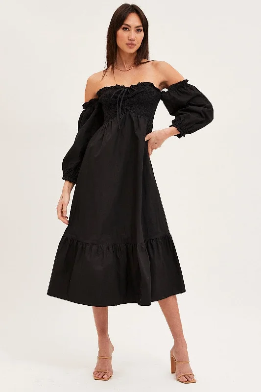 Black Dress Off Shoulder Maxi