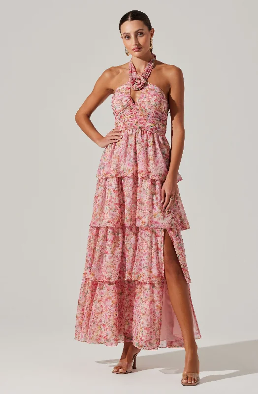 Brinley Floral Tiered Halter Dress