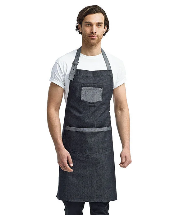 RP127 - Artisan Collection by Reprime Unisex Domain Contrast Denim Bib Apron | Black Denim