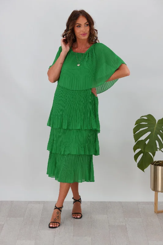 Sambara Abbie Pleated Layer Dress Green