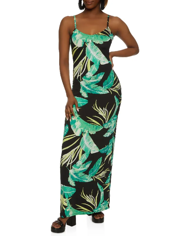 Haute Monde Tropical Palm Print Maxi Cami Dress