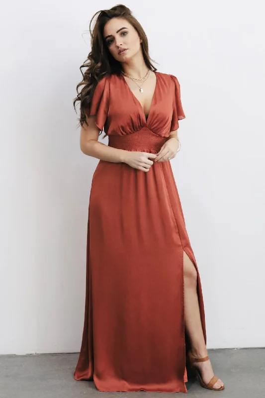 Prague Satin Maxi Dress | Rust