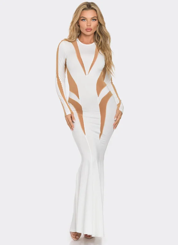 Mesh Color Block Long Sleeve Maxi Dress