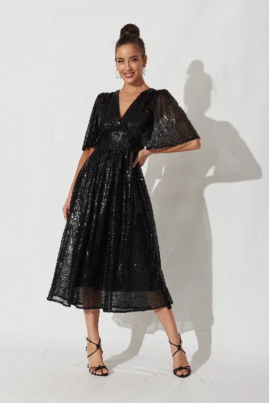 Livorno Midi Dress In Black Sequin