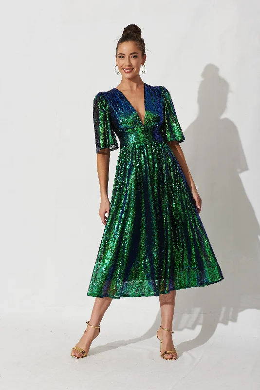 Livorno Midi Dress In Green Sequin