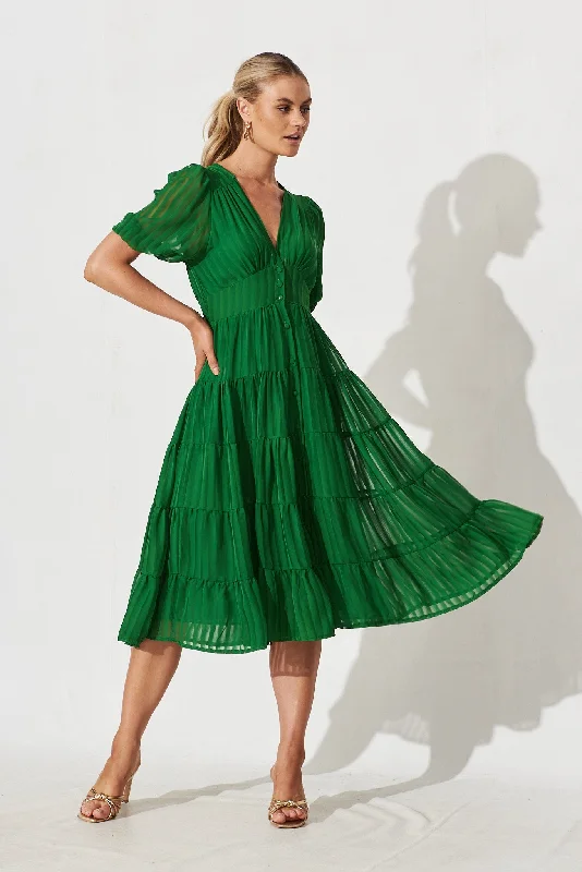 Modica Midi Dress In Green Chiffon