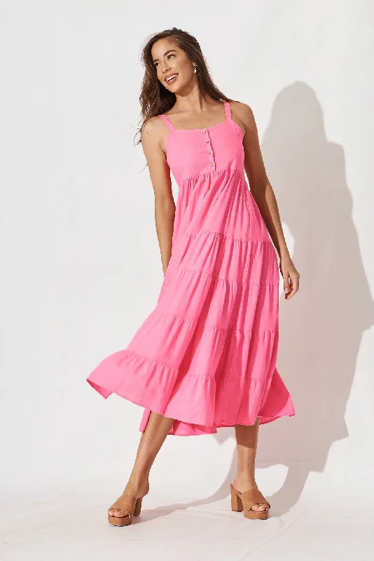 Velletri Midi Dress In Pink Linen Blend