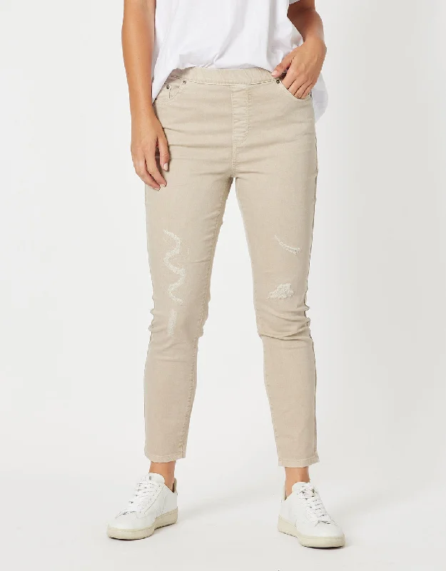 Pull On Ripped Jean - Natural