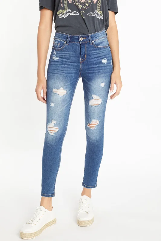 High Rise Destructed Skinny Jeans