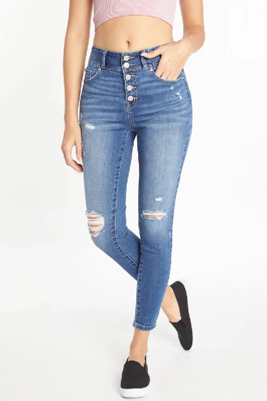 High Rise Destructed Skinny Jeans