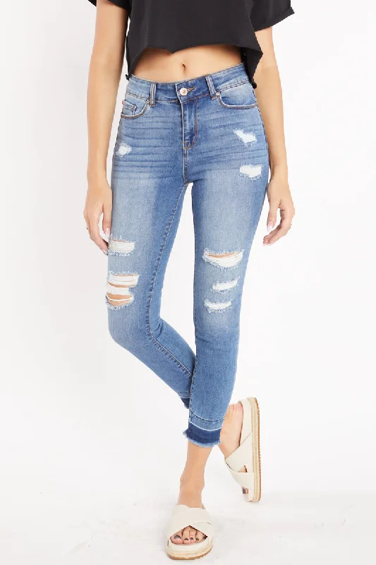 High Rise Destructed Skinny Jeans