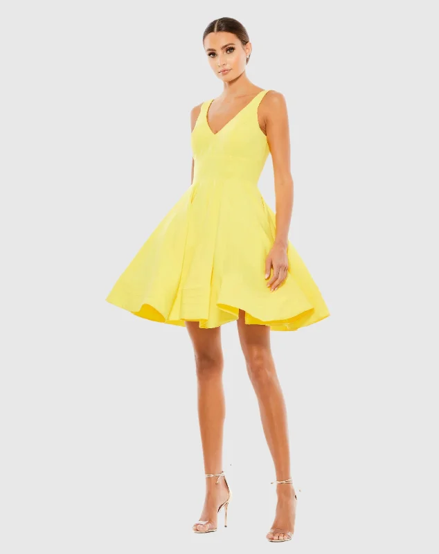 Yellow V Neck Fit & Flare Mini Dress