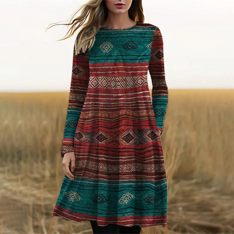 Vintage Ethnic Print Dress