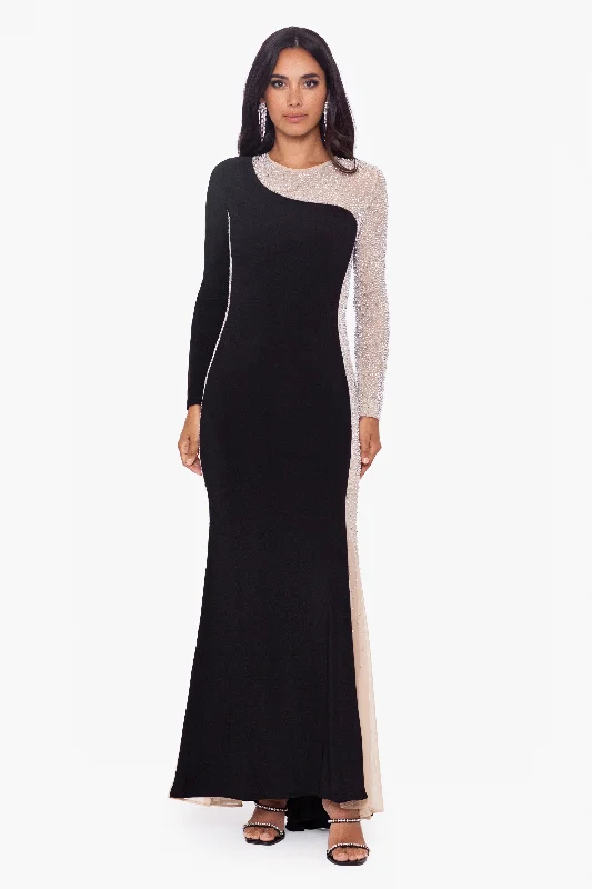 "Ramona" Long Jersey Knit Beaded Long Sleeve Dress