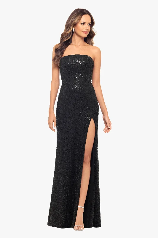 "Jenée" Long Strapless Corset Sequin Dress