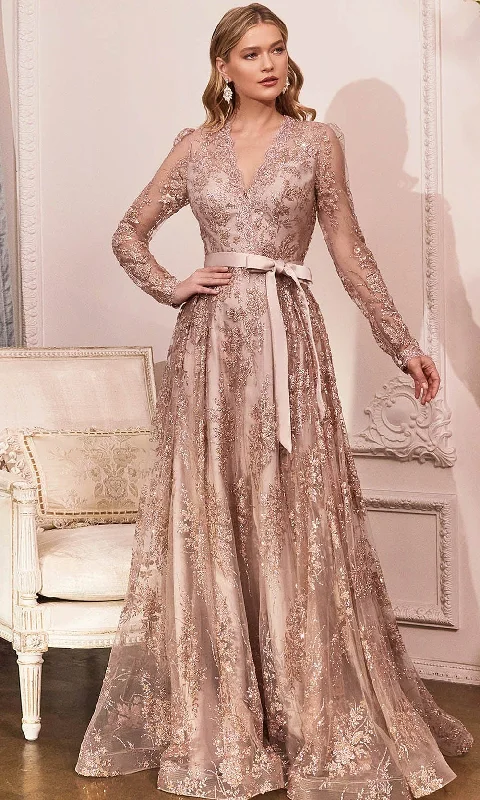 Cinderella Divine CD233 - Long Sleeve V-neck Gown