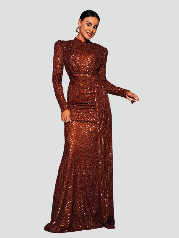 Full Cover Brown Sequin Dress RJ11834