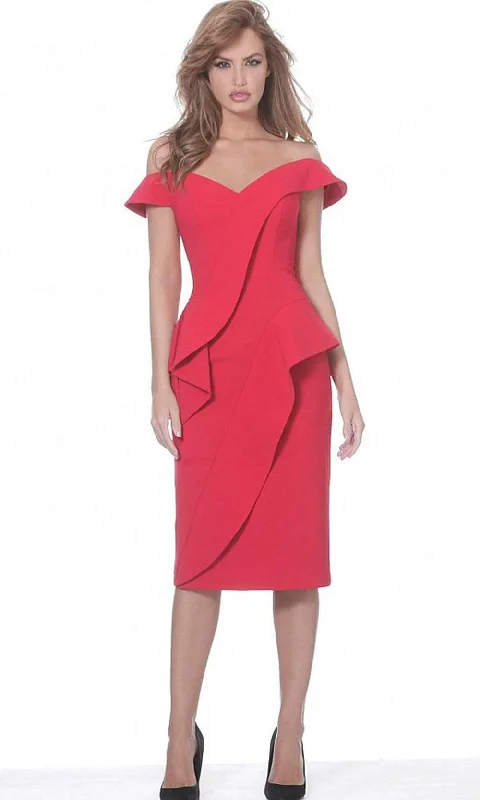 Jovani - 04426 Off Shoulder Asymmetric Ruffle Accent Cocktail Dress