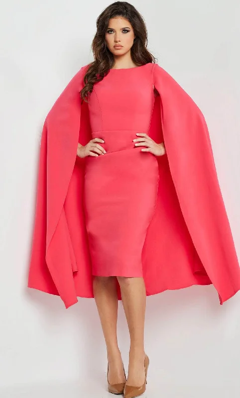 Jovani 09756 - Bateau Neck Cape Cocktail Dress