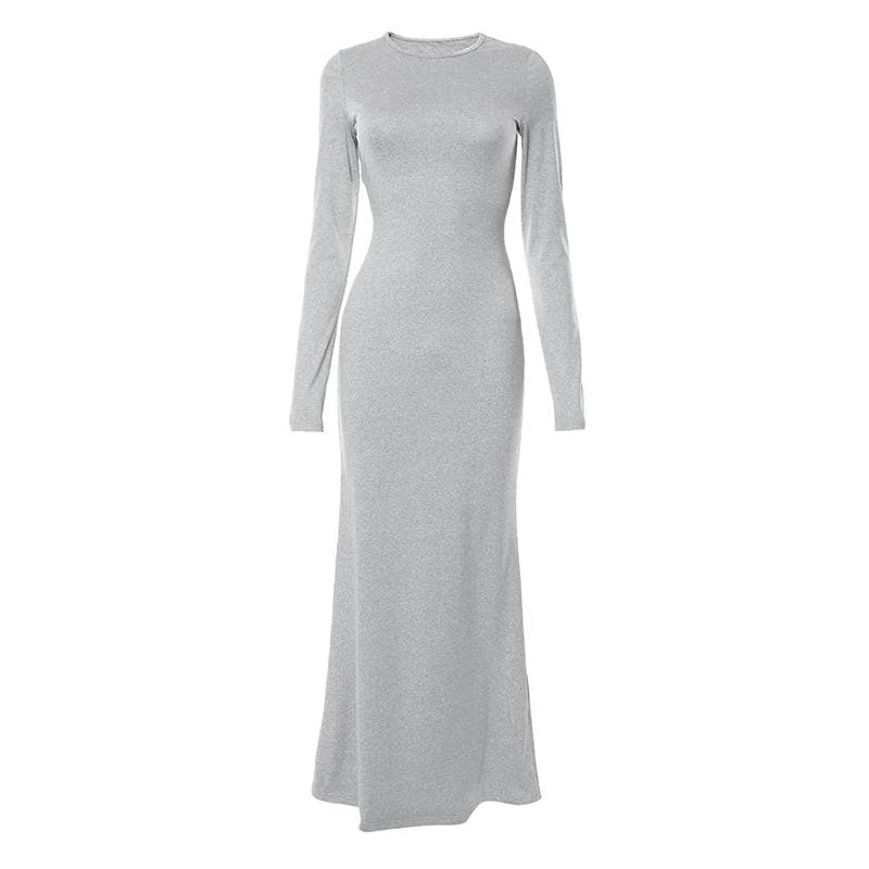 BerryBetty - Solid long sleeve crewneck maxi dress