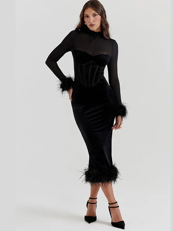 Black Feather Evening Dress MYC1015