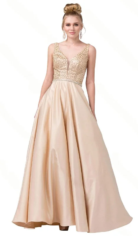 Dancing Queen - 2805 Plunging V-Neck A-Line Prom Gown