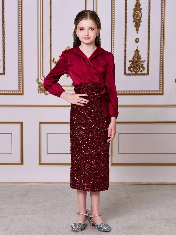 Teen Sequin Panel Long Sleeve Formal Dress CM02081