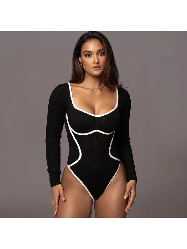 Contrast Color Bodycon Bodysuits