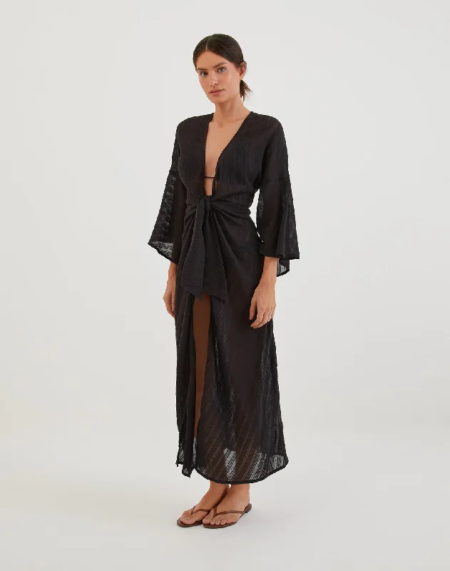 Perola Long Caftan - Black