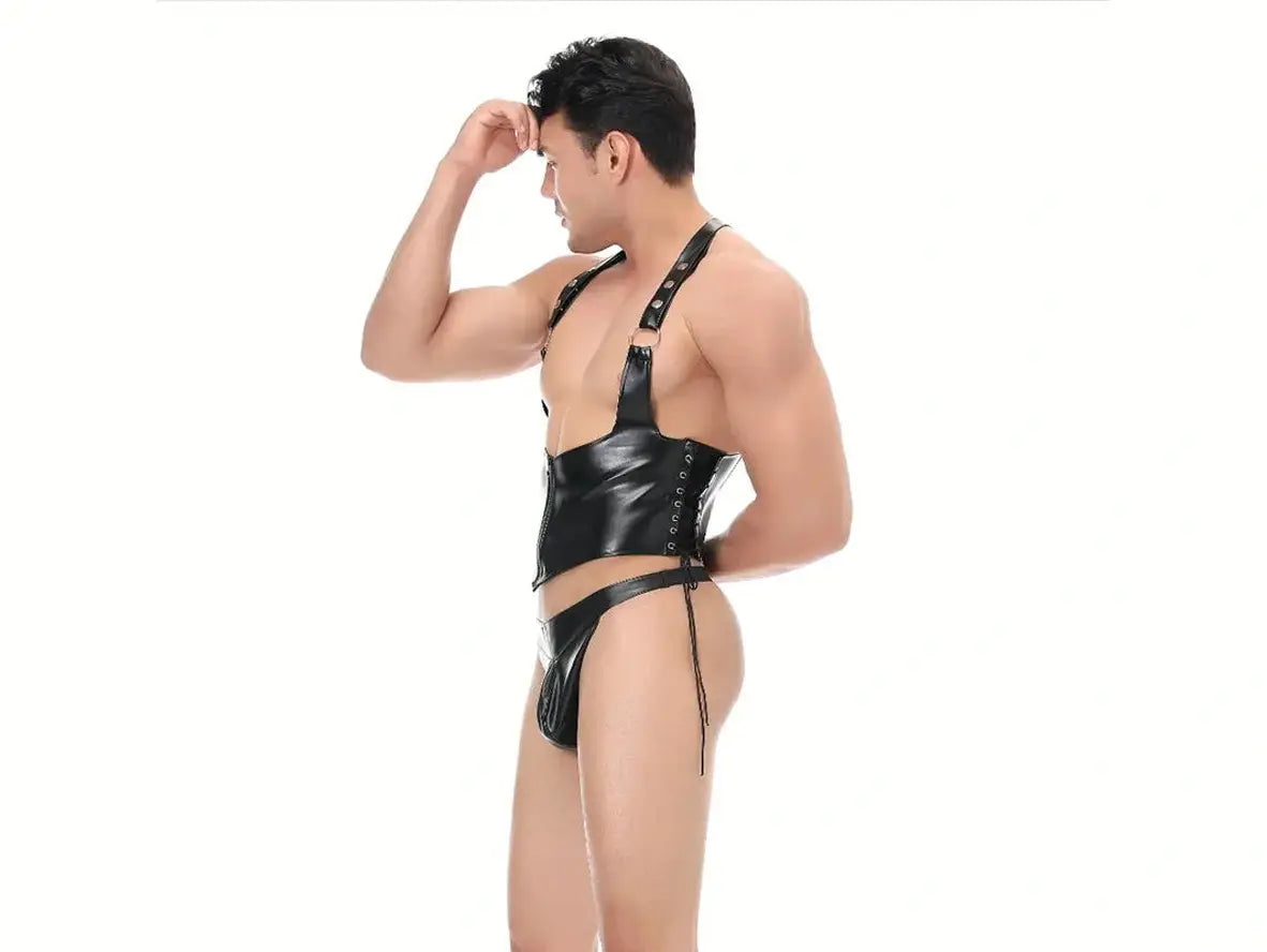 Gay Bodysuits | Clubwear Sexy Faux Leather Underwear + Top