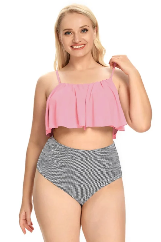 Ruffle High Waisted Ruched Plus Size Two Piece Swimsuits