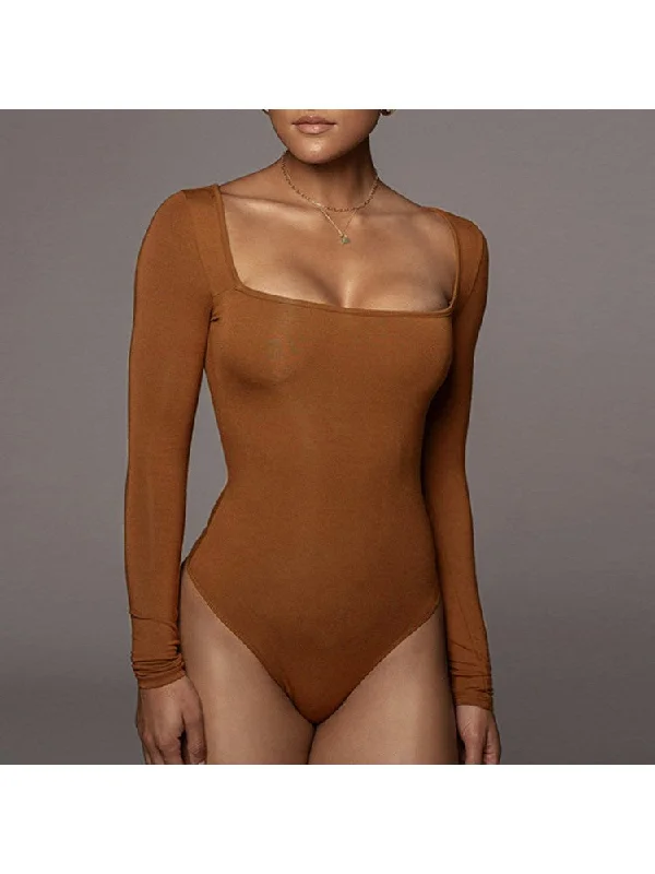 Square Neck Long Sleeve Bodycon Bodysuits